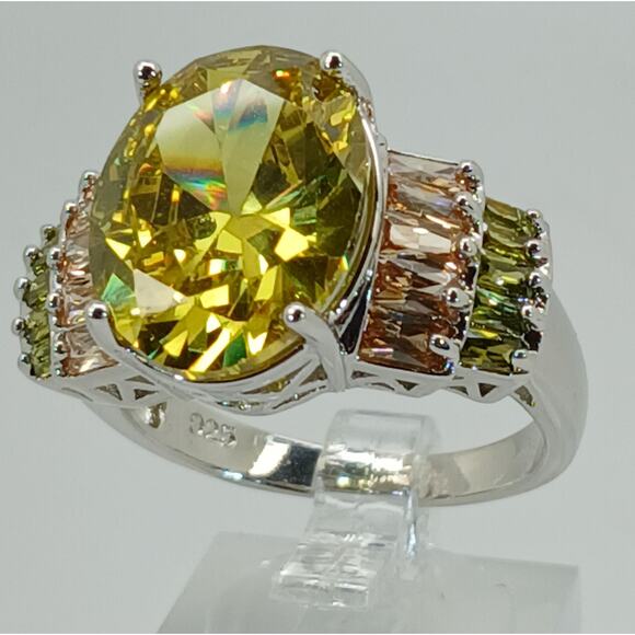 Vintage Ring Size 10 Silver Tone White Gold GP Sim Diamond CZ Cocktail NOS - Picture 8 of 10